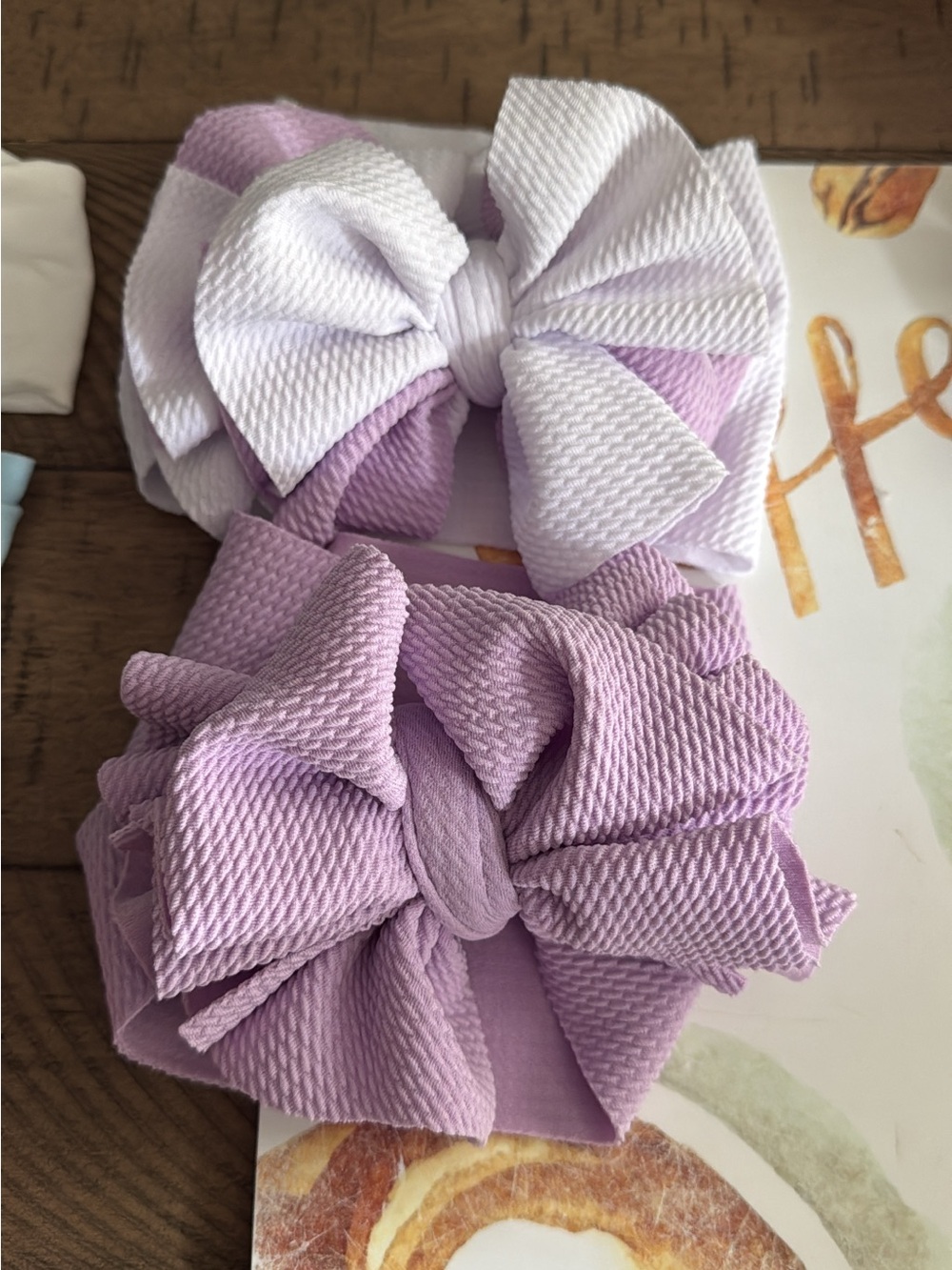 Girls Stretch Bow Headwrap Set in Lavender and White Stripe